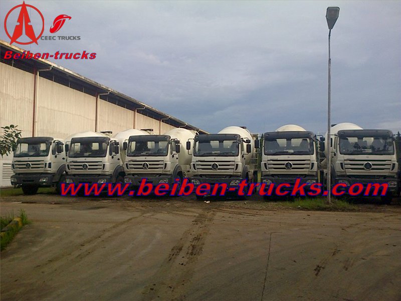 Indonesia customer order 25 unit beiben RHD 2534 concrete mixer truck and dump truck