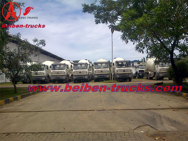 Indonesia customer order 25 unit beiben RHD 2534 concrete mixer truck and dump truck