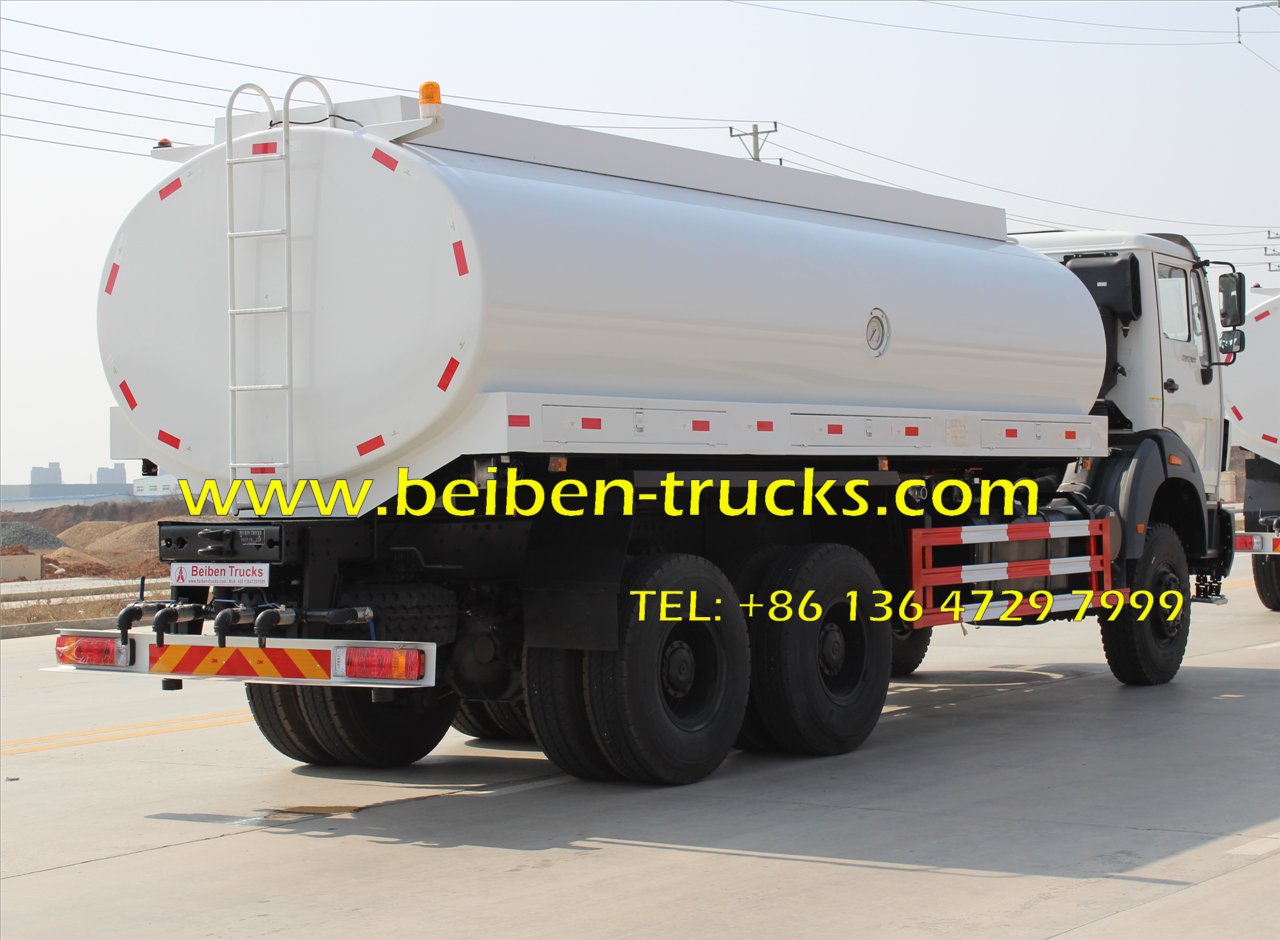 Beiben NG80 6x4 5000 gallon water tank truck 1. BEIBEN NG80 340HP 6X4 water tank truck 2. Flat roof cabin,single sleeper, auto-air conditioner Product Description Product BEIBEN POWERSTAR water tank truck Chassis model BEIBEN Chassis p