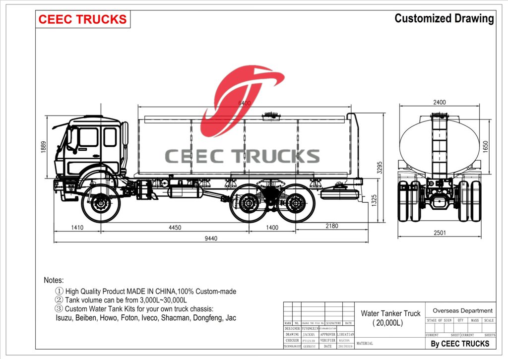 beiben water truck drawing