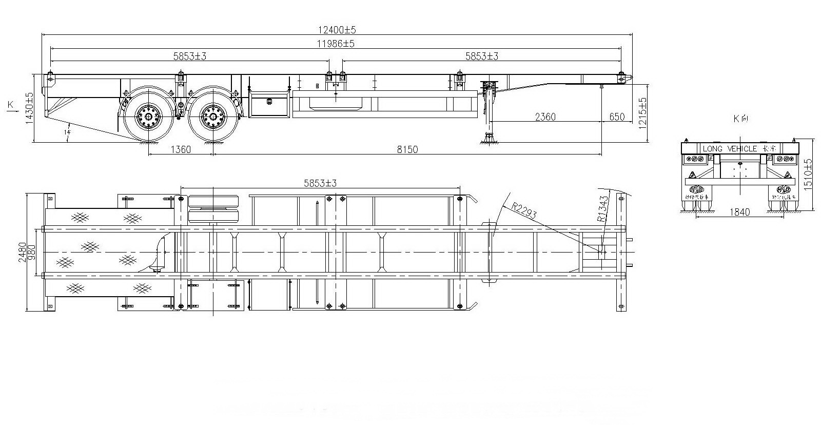 2 axle bogie suspension container semitrailer manufacturer