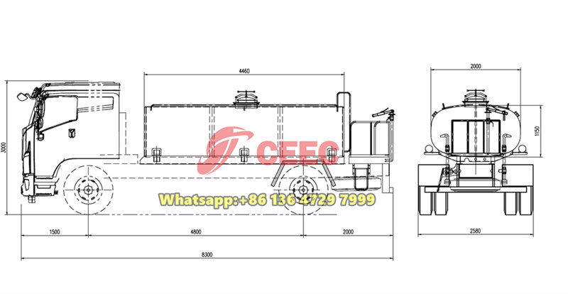 Beiben 4WD water tank truck drawing