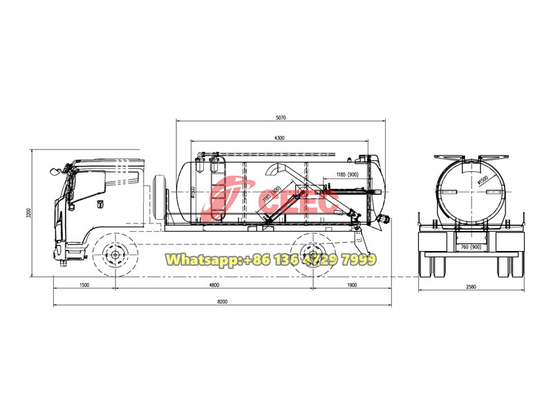 Beiben 4×2 vacuum tank truck drawing Beiben 4×2 vacuum tank truck drawing