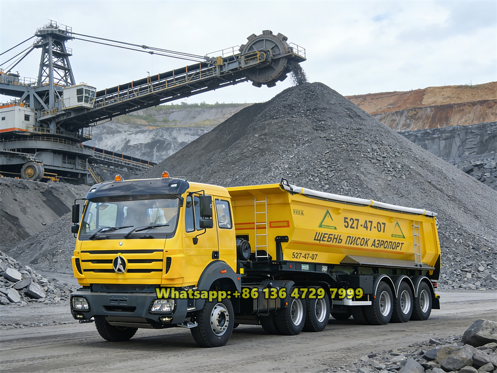 Beiben 2642 tractor truck towing mining dump trailer