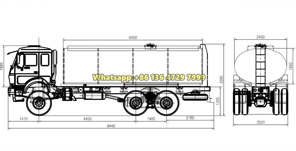 Beiben 6x6 water tanker truck drawing