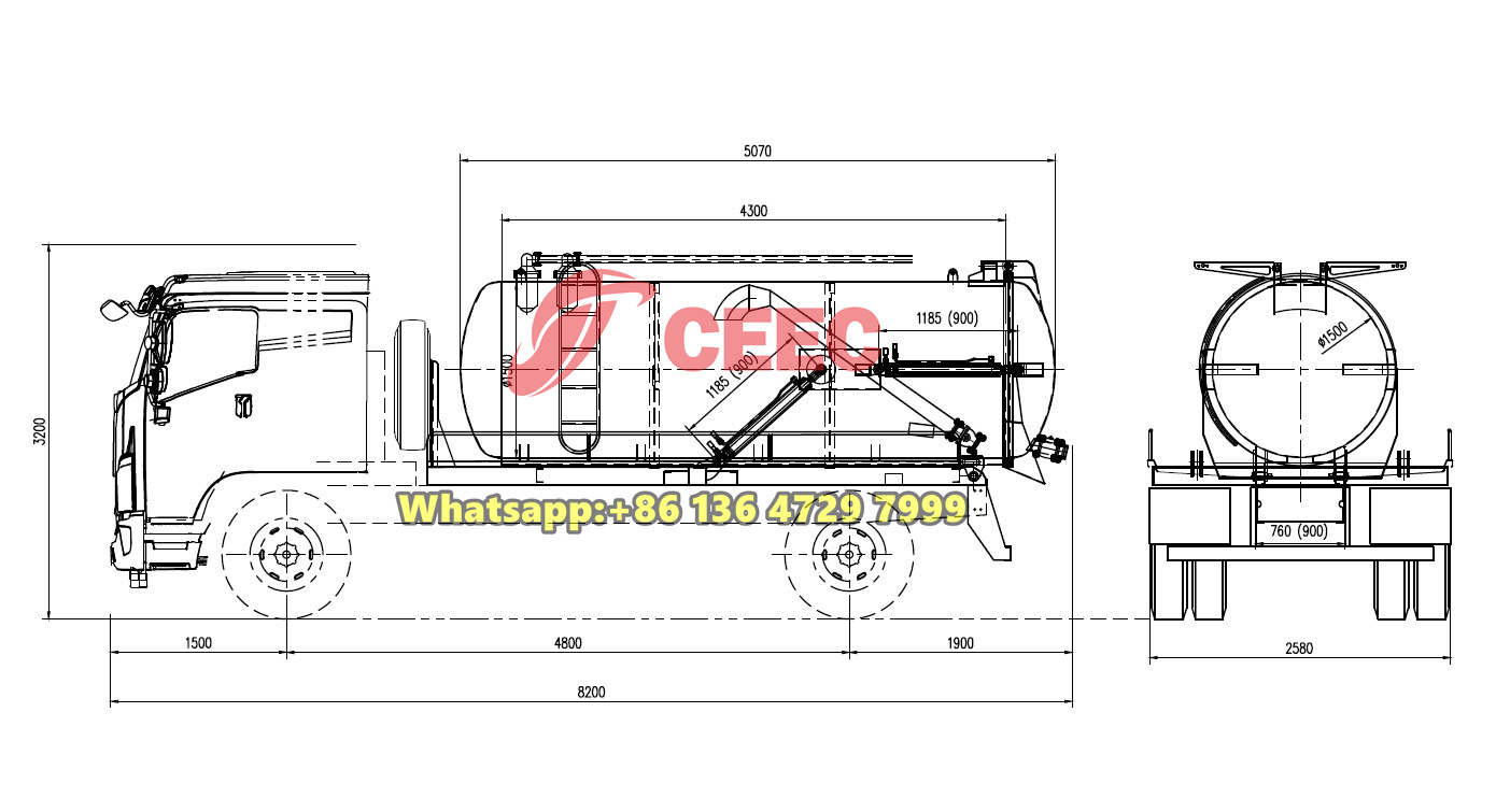 Beiben 4×4 vacuum tank truck drawing Beiben 4×4 vacuum tank truck drawing
