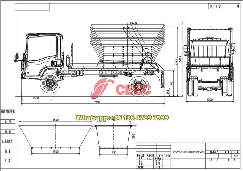 Beiben 4&times;2 skip loader truck drawing