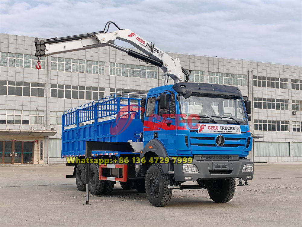 Beiben 2638 lorry cargo truck with 5 TON knuckle crane 